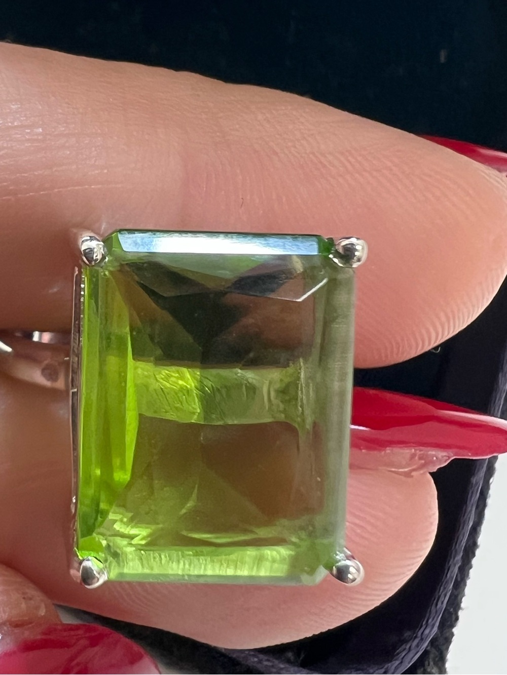 Sterling silver Emerald-Cut Green Gemstone or Crystal Statement Ring